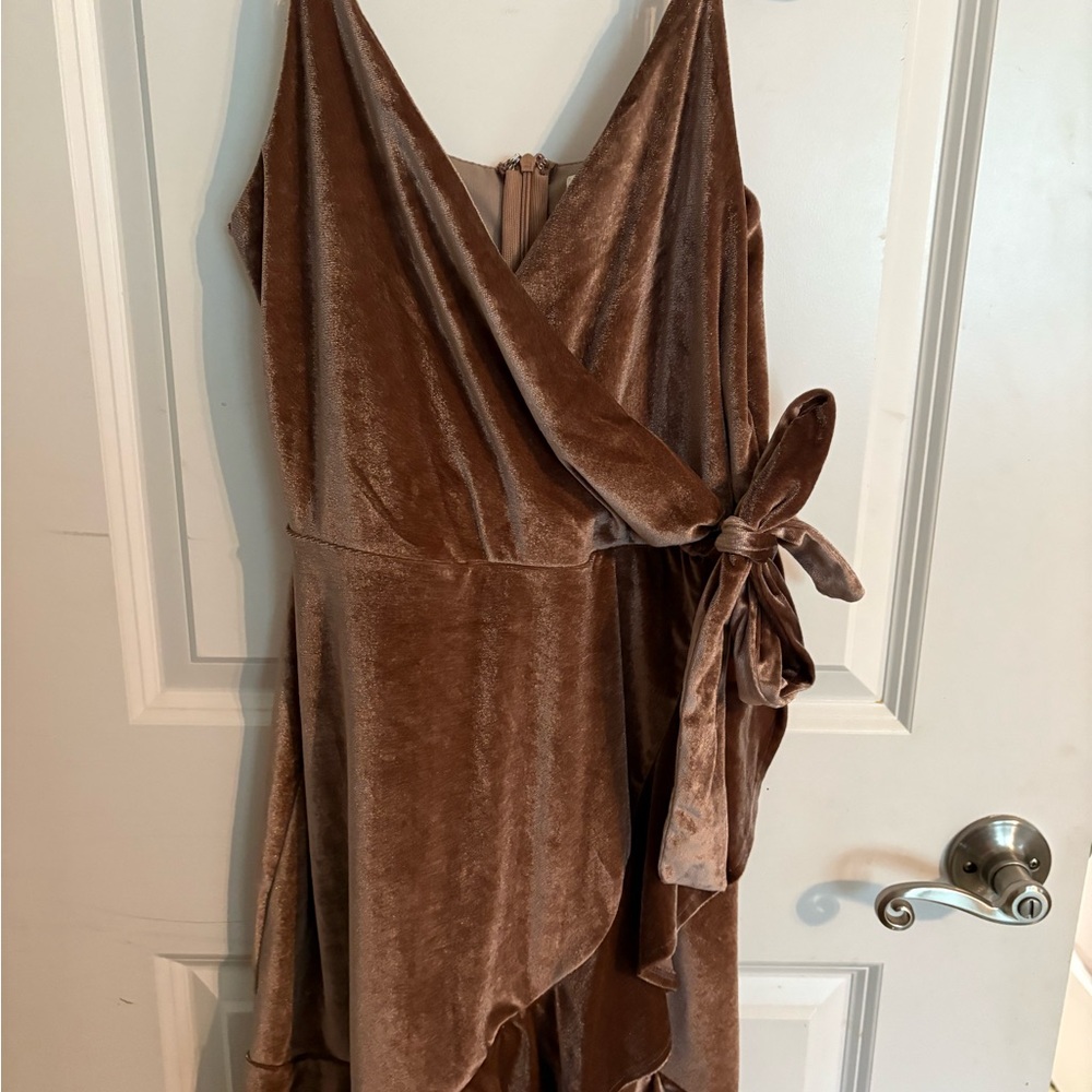She + Sky Brown Asymmetrical Wrap Sundress